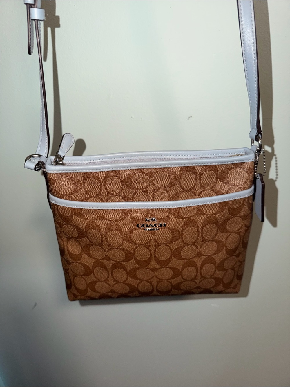 Coach Tan Signature Canvas Crossbody with White Trim